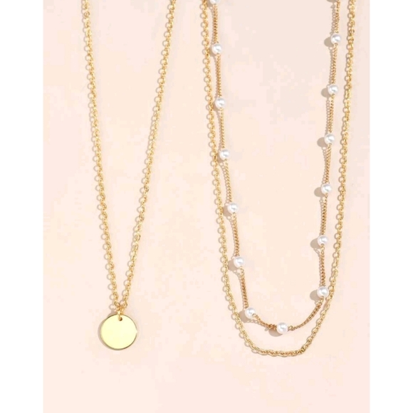 Anthropologie Kelly Minimalist Pearl Gold Pendant Layered Necklaces - Picture 2 of 5